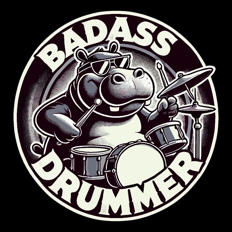 Badass Drummer Hippo Cool Gift