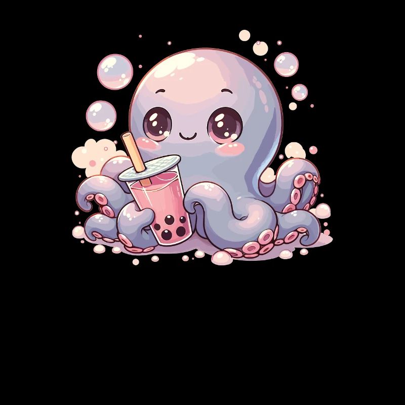 Octopus Drinking Bubble Tea kawaii Boba Octopus