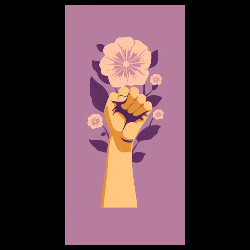 Poing féministe avec fleur violette.