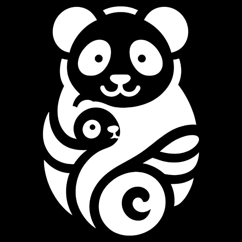 Panda Mutter Kind Silhouette Minimalistisch