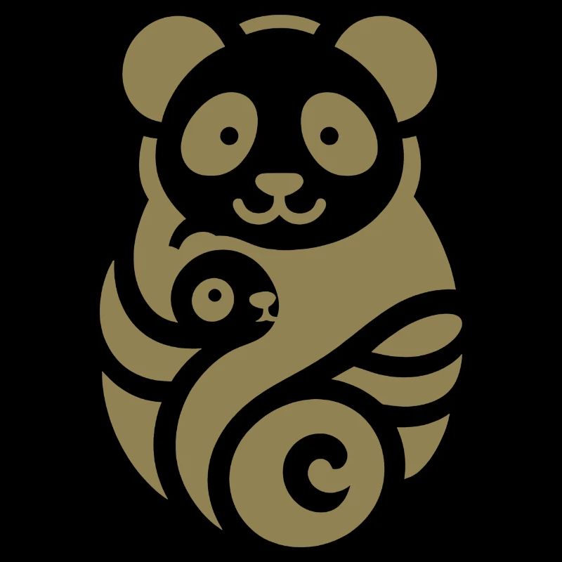 Panda Mutter Kind Silhouette Minimalistisch