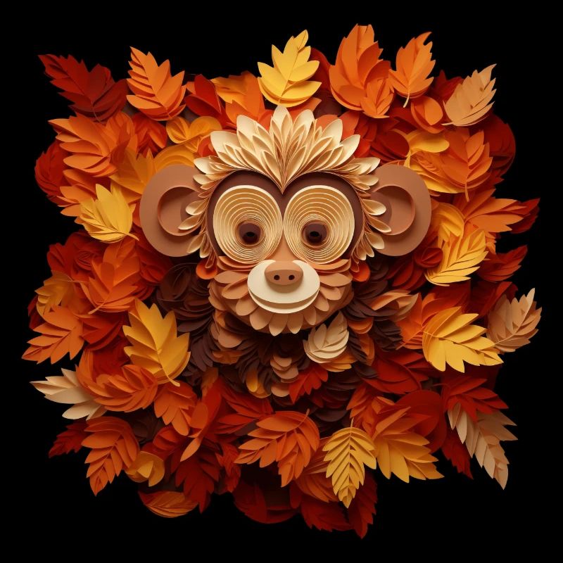 Bastelkunst Herbst: Schimpanse mit Laub aus buntem