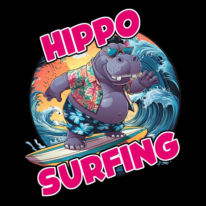 hippopotame surfant hippopotame drôle cool élégant