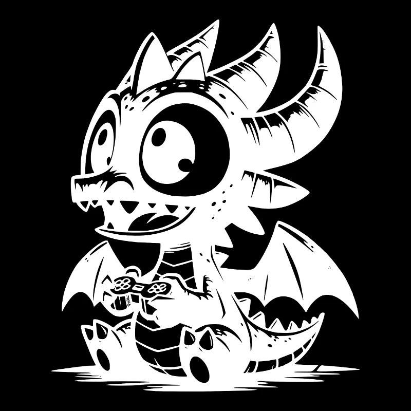 Cute dragon with wings while playing games