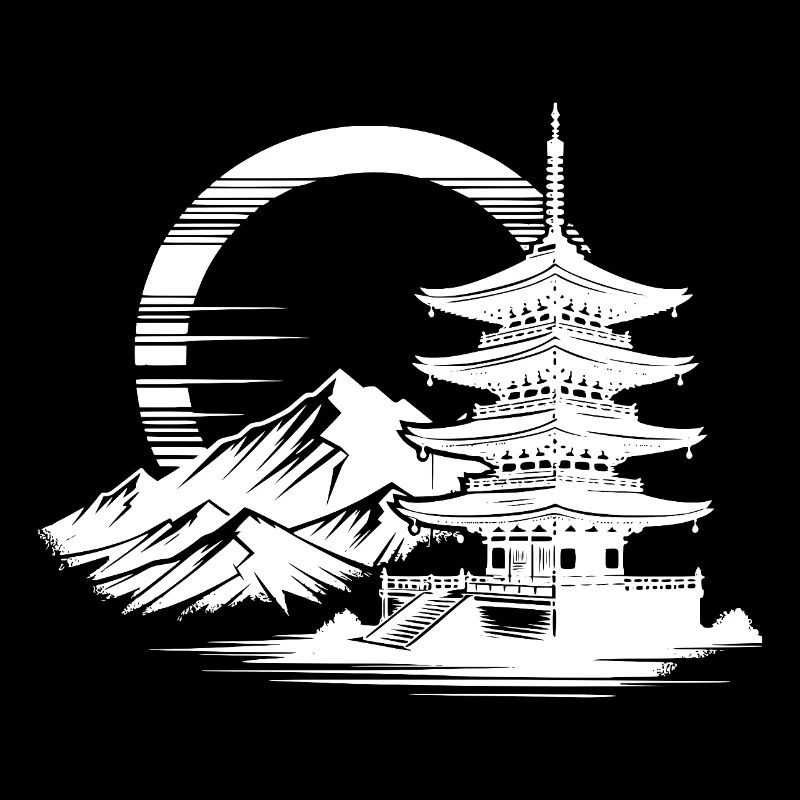 Japanischer Tempel mit harmonischer Landschaft