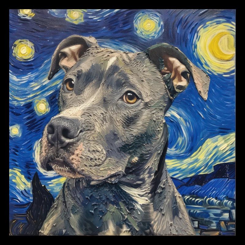 pitbull, hund, van gogh, sternennacht, geschenk