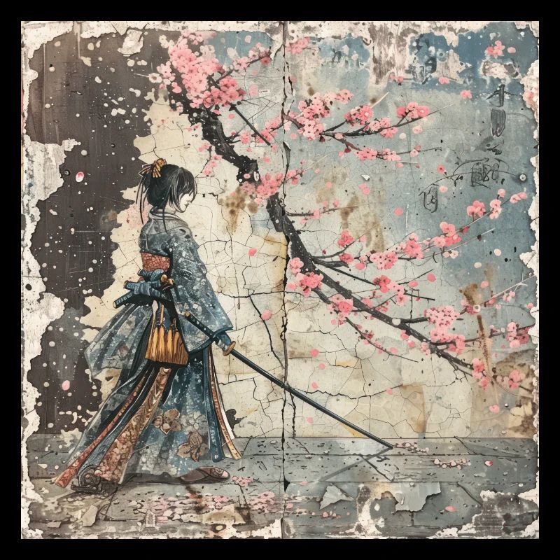 Japanisch, Samurai, Kirschblüte, Kunst, Ukiyo-E