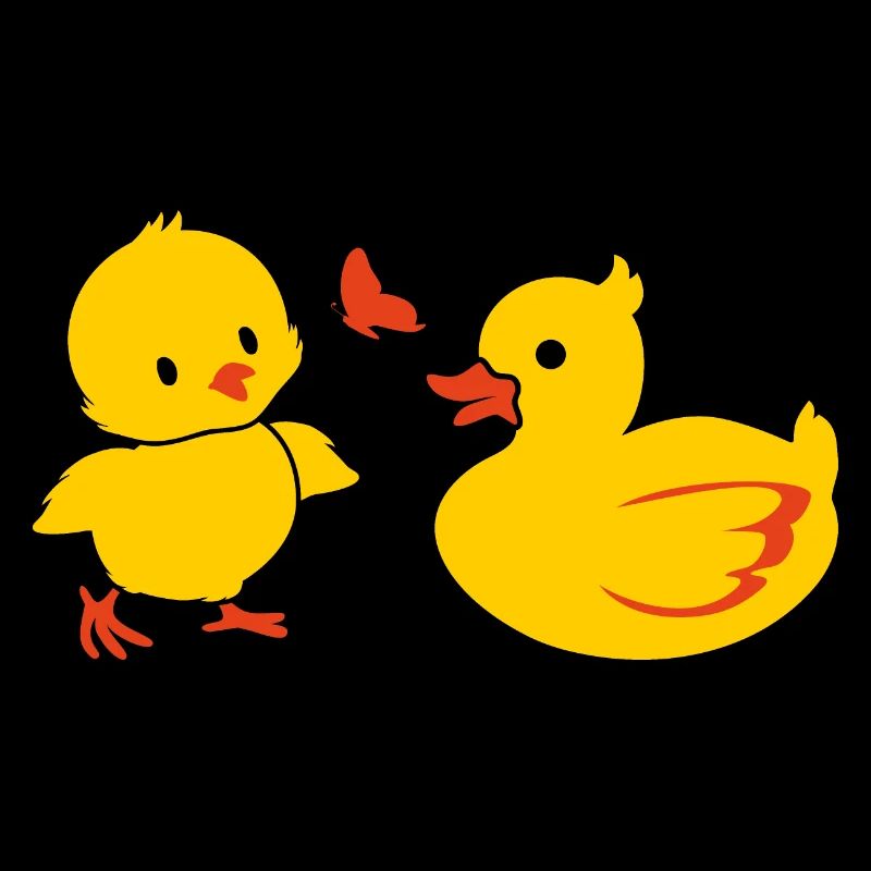 Canard et bébé poulet avec butteffly