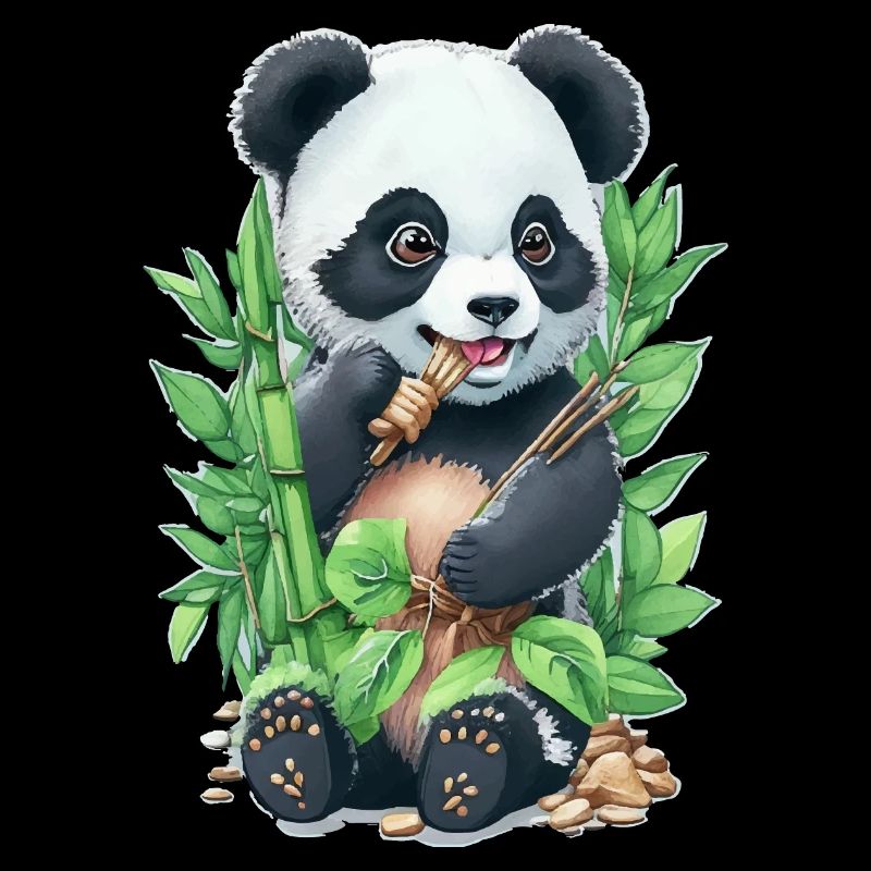 Panda bear eats bamboo