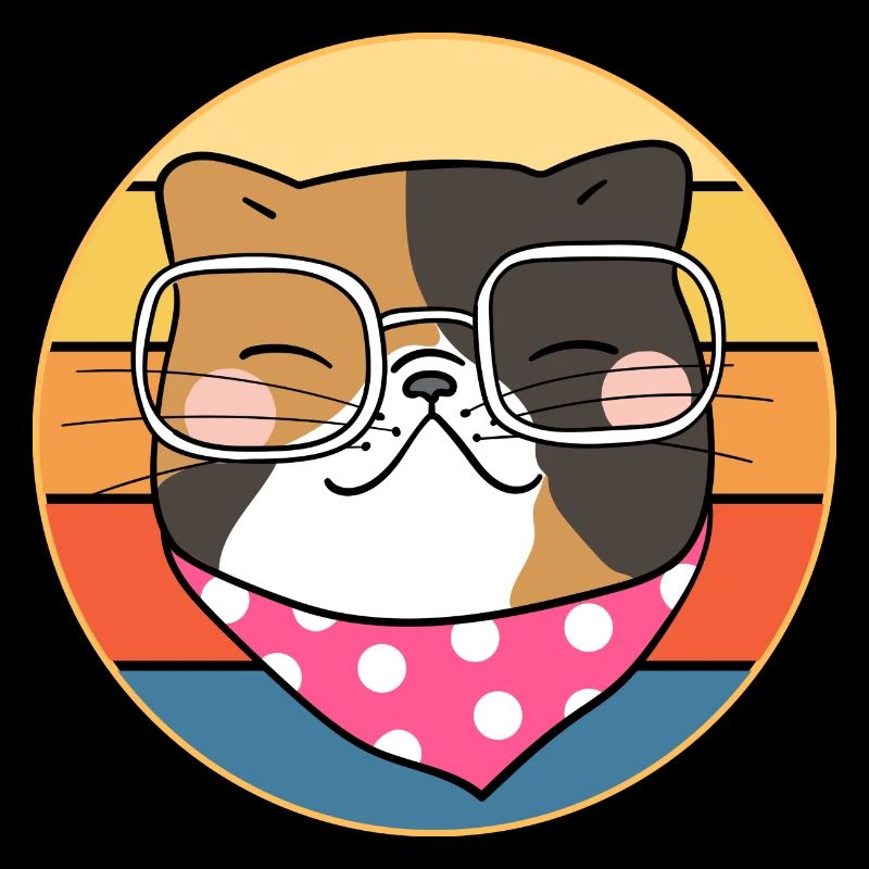Drôle mignon Kawaii chat visage rétro coucher de soleil