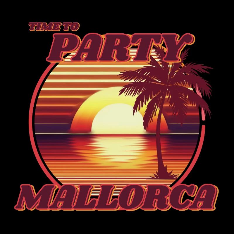Fête à Majorque, design romantique rétro coucher de soleil.
