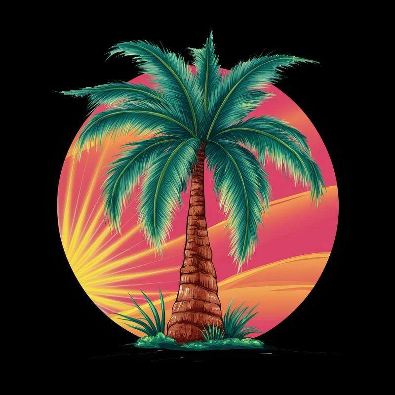 Tropical palm tree at sunset – holiday motif