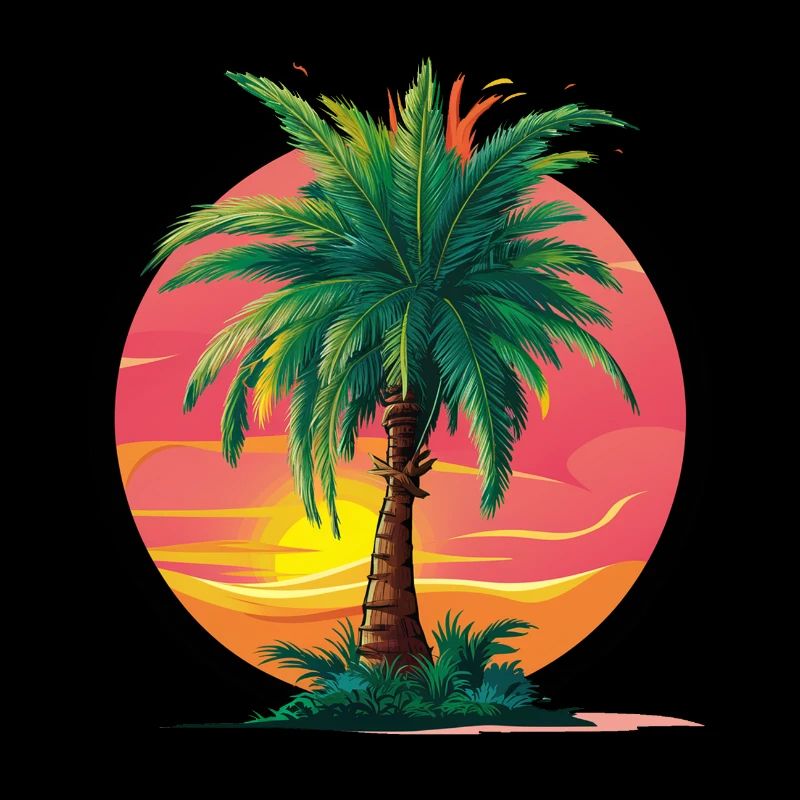 Tropical palm tree at sunset – holiday motif