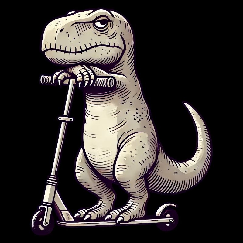 Mürrischer Dino T-Rex auf Kickroller Comic
