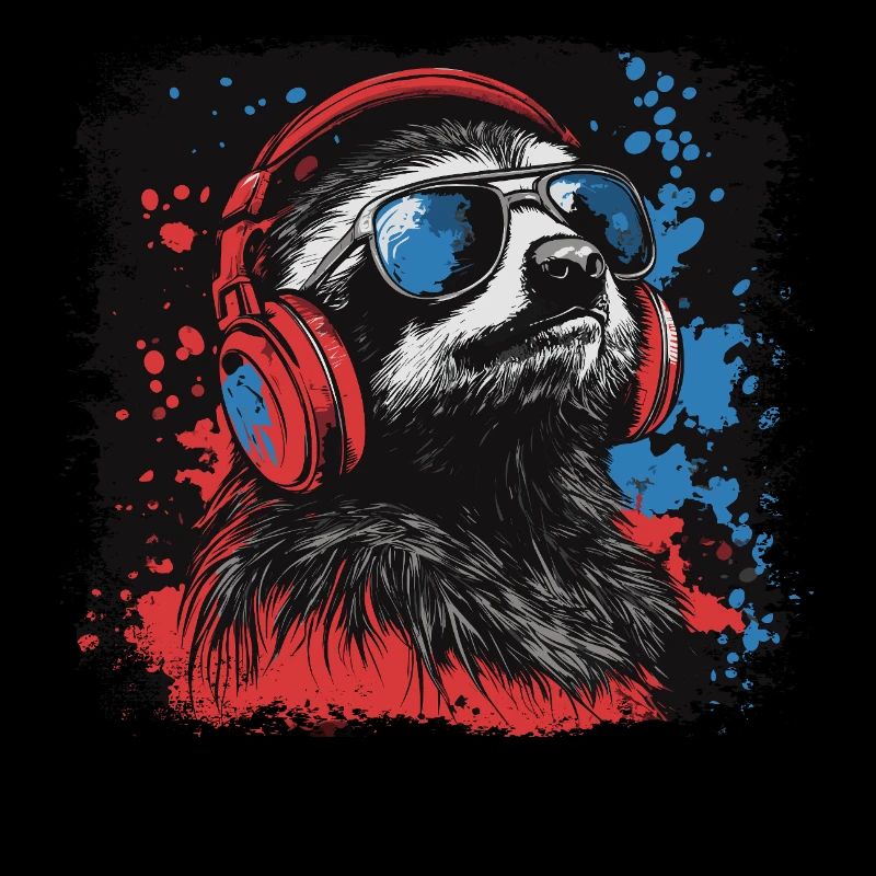 Faultier hört Musik mit Kopfhörern