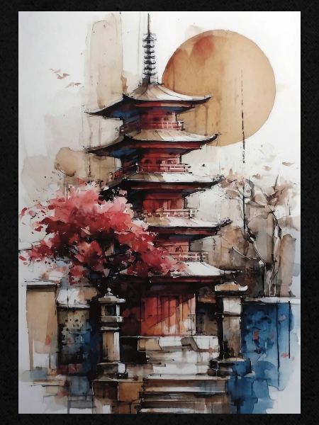 Zen-Sonne-Aquarellpagode