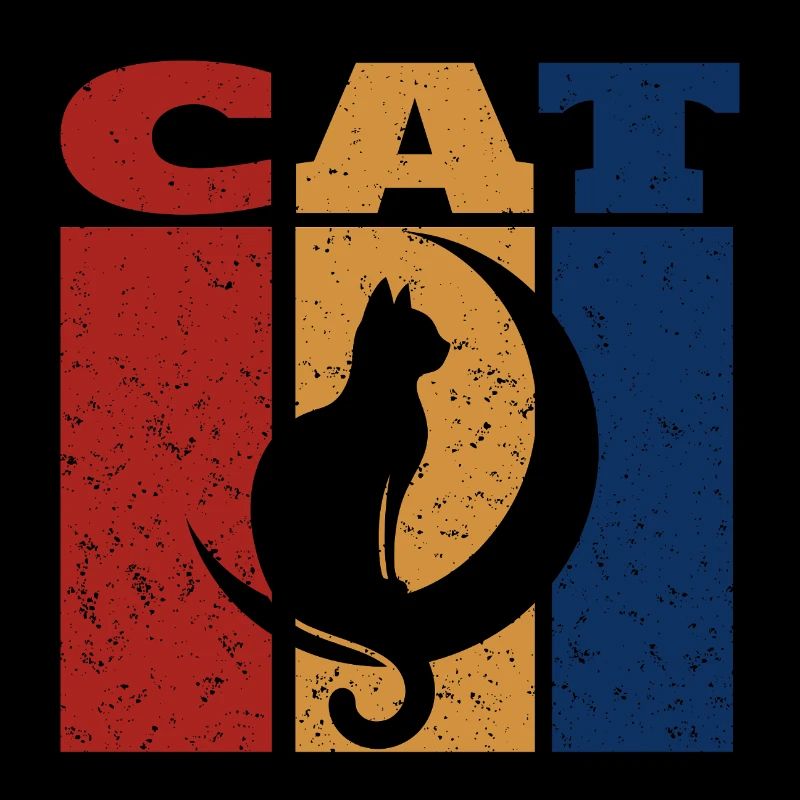 Cat On Crescent Moon Retro Design