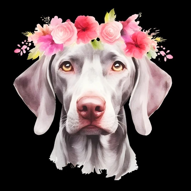 Chien de braque de Weimar avec Portrait de Couronne de fleurs