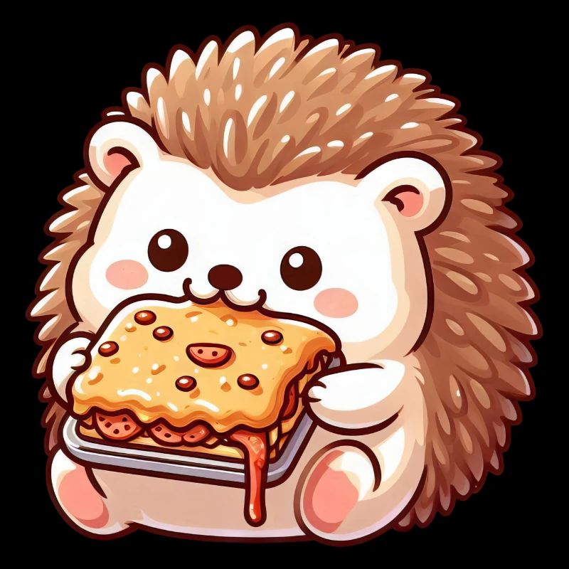 Hérisson mignon mangeant des lasagnes cuisine italienne