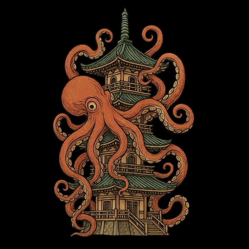 Oktopus vs. Pagode – Japanisches Kunstdesign