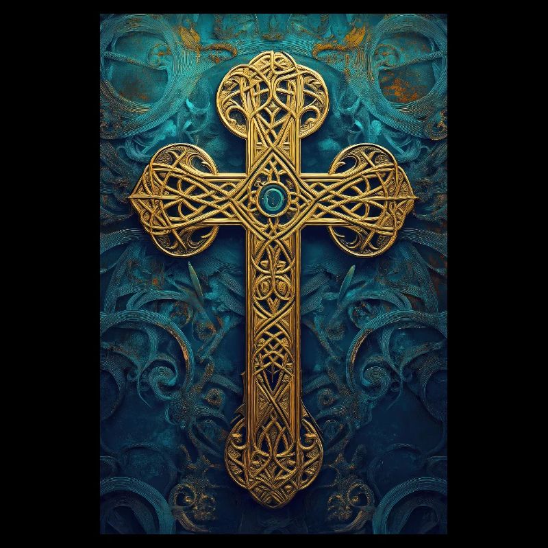 Croix celtique dorée ornée