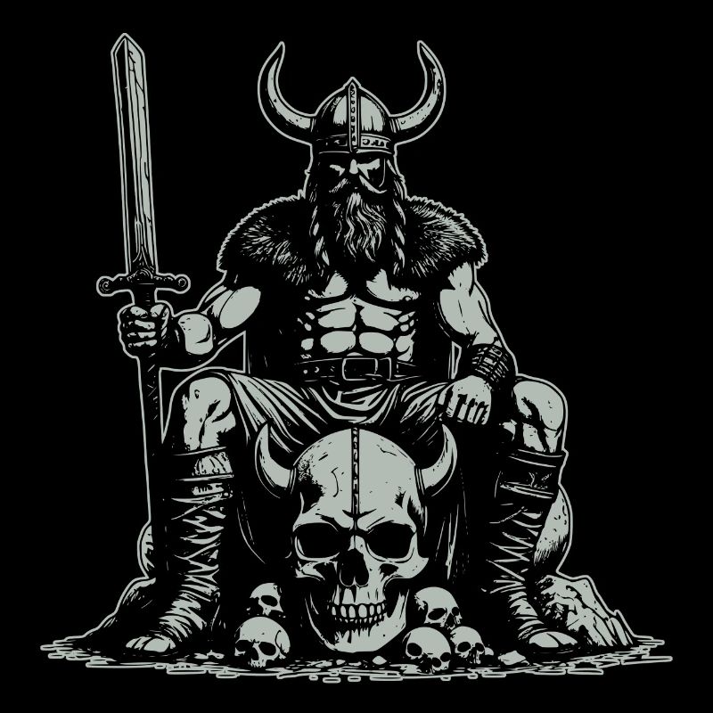 Viking avec épée et corbeau sur le crâne