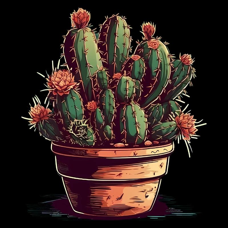 Petit cactus vert dans un pot de fleurs avec des fleurs