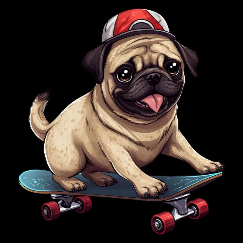 Skateboardender Mops: Dynamisches Hund- und