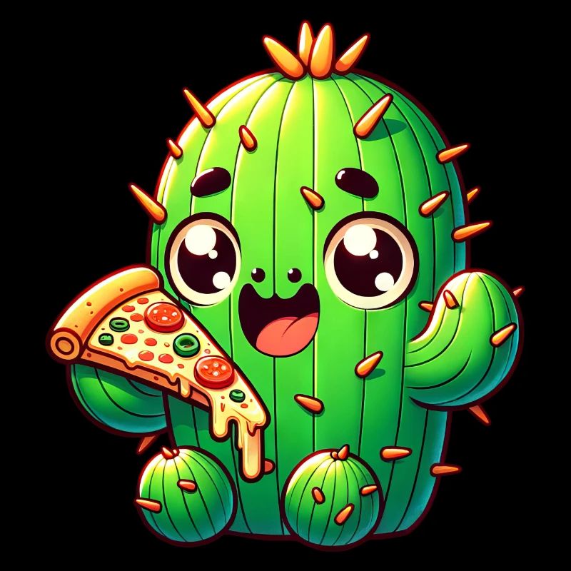 Cactus Kawaii mignon avec Pizza