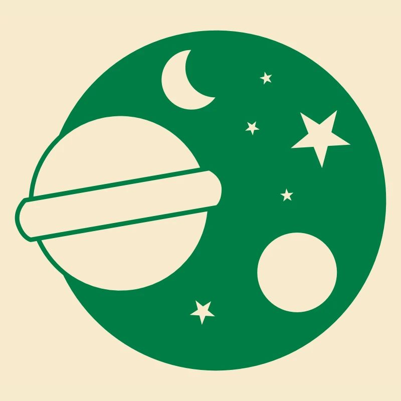 Planet and moon and star in a circle