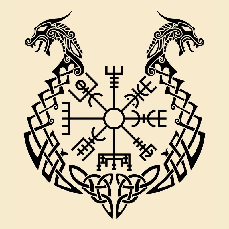 Schwarzer Drache und Wikingerkompass
