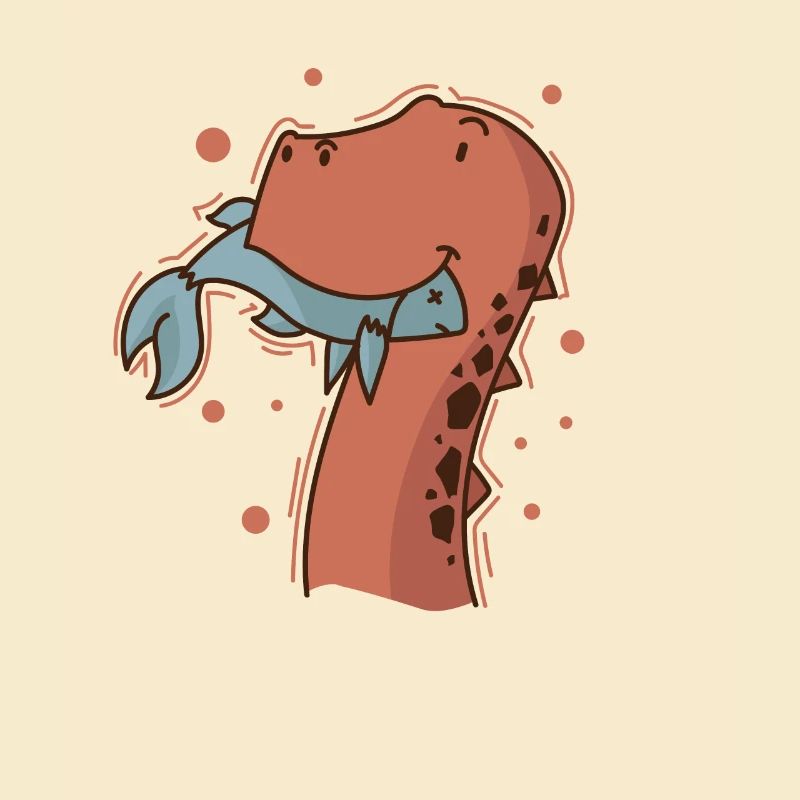 Dino eats a fish dinosaur reptile