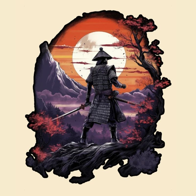Chinese Warrior emerging from sunset, vector