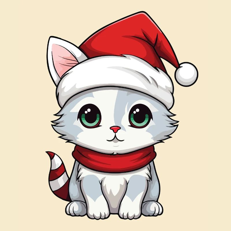 Chat Noël Chat De Noël Mignon Joyeux Catmas