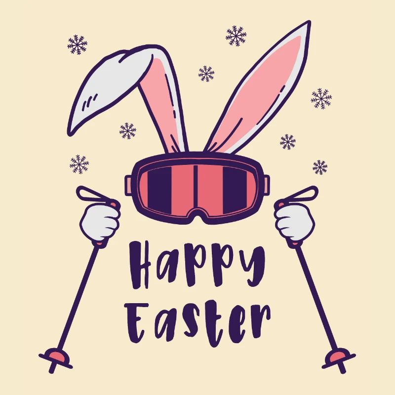 Happy Easter from Skiing Rabbit with ski poles