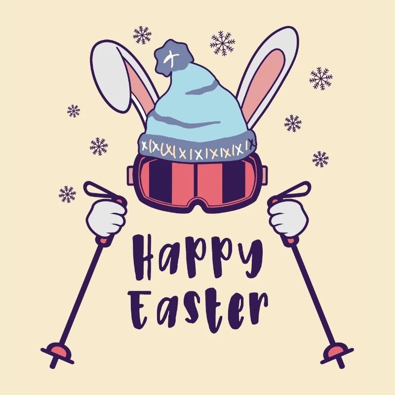 Happy Easter from Skiing Rabbit with ski poles