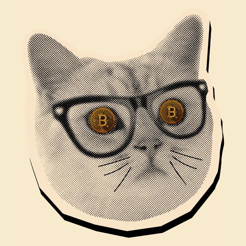 Comic-Katze mit Bitcoin-Brille
