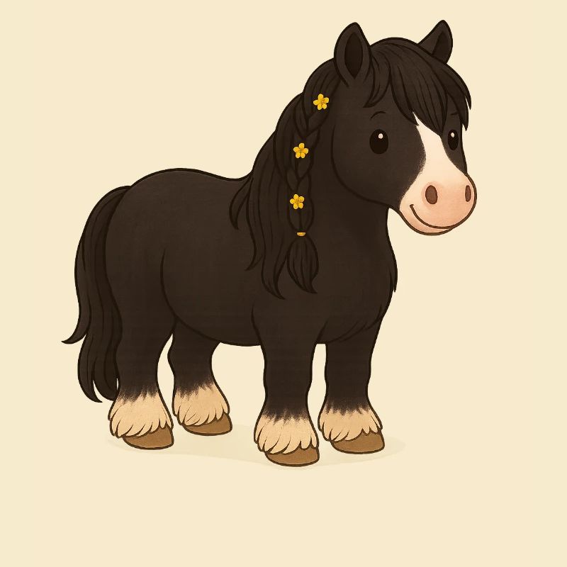 Black Tinker mare Katy with floral braid