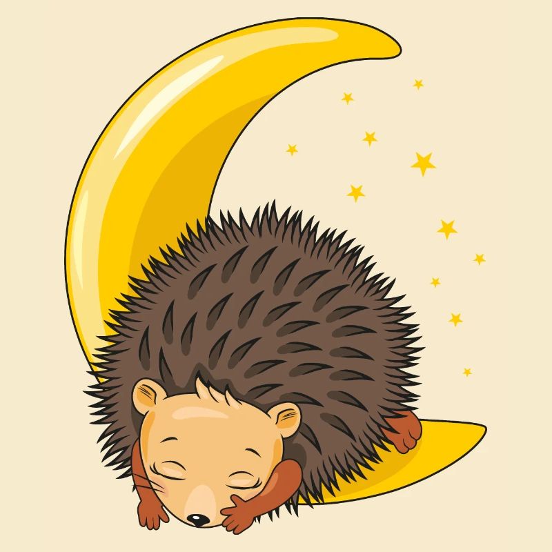 Cute hedgehog sleeping on the moon