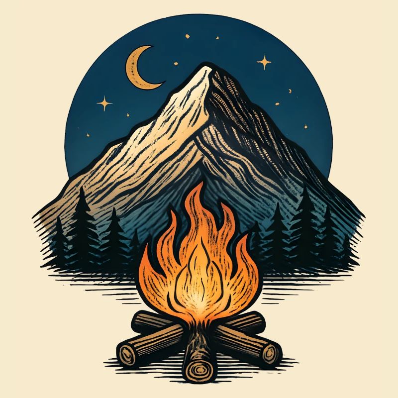 Mountain Moon Campfire Night
