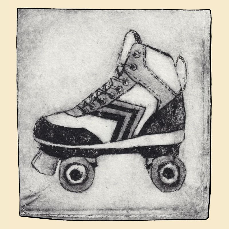 Retro Rollschuh - handgeschnitzte Druckvorlage