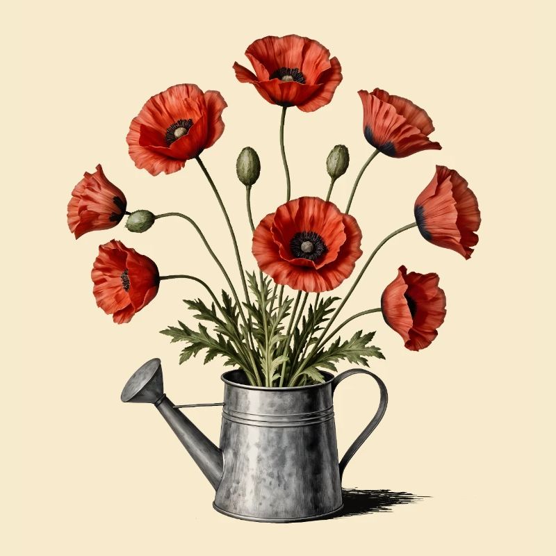 Mohnblumen in einer Gießkanne
