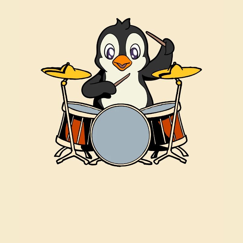 Comic Penguin plays drums