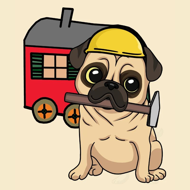Construction Site Craftsman Dog Pug Construction Trailer Craft