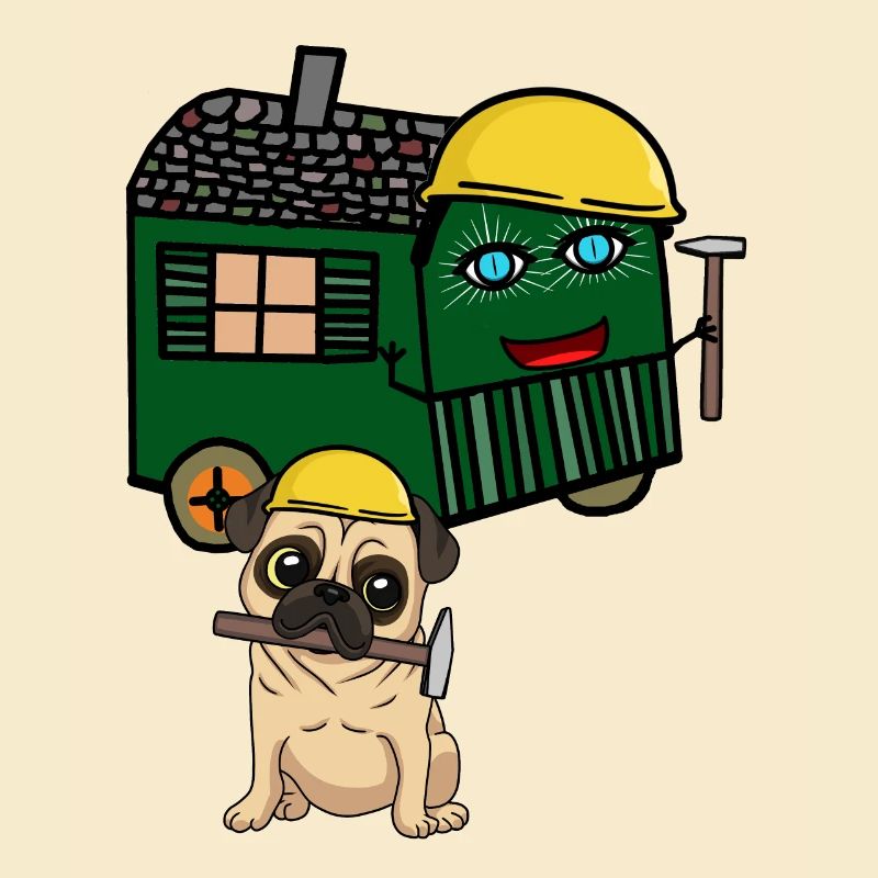 Pug Builder House Builder Construire Construction Remorque Marteau