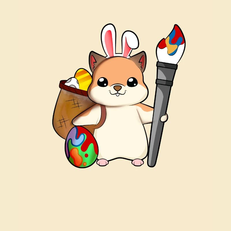 Cute hamster paints Easter eggs