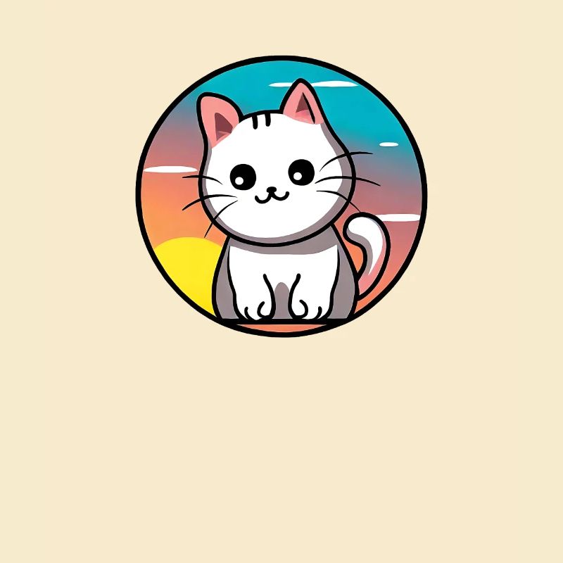 Mignon chat Coucher de soleil design blanc