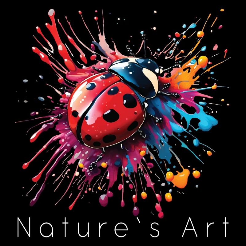 Conception de coccinelle colorée, art de la nature, texte blanc