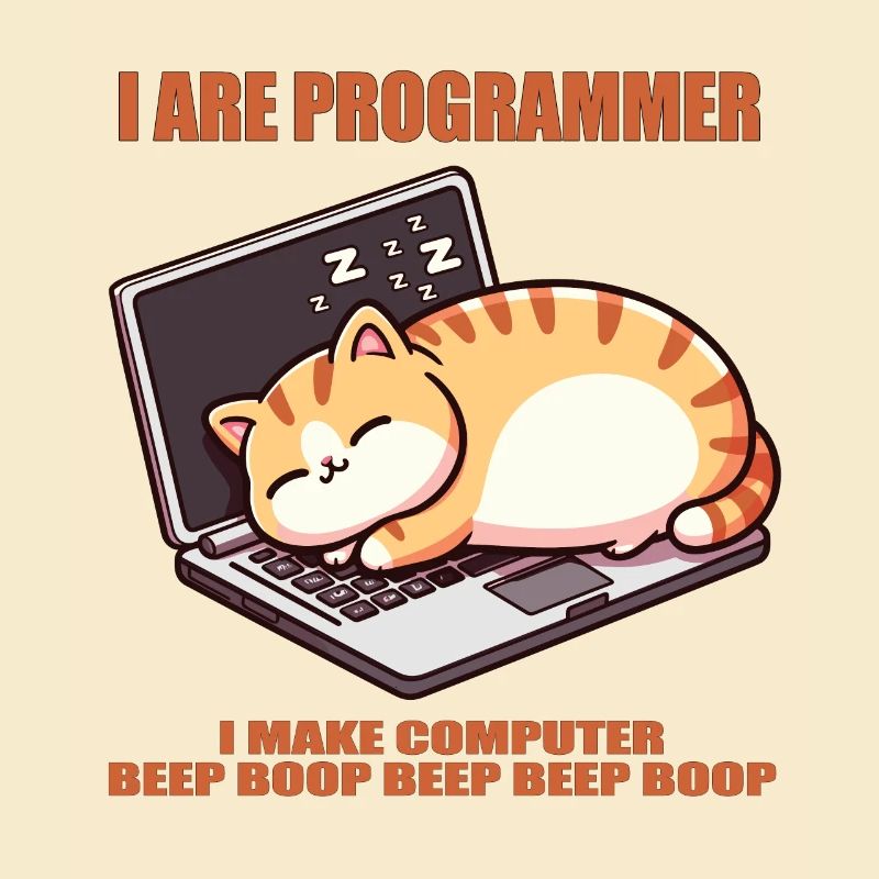 I are programmer, fat sleeping cat