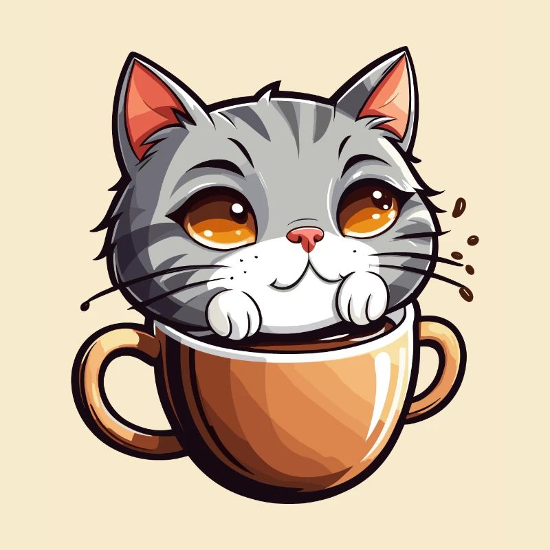 Un chat se baigne dans le café